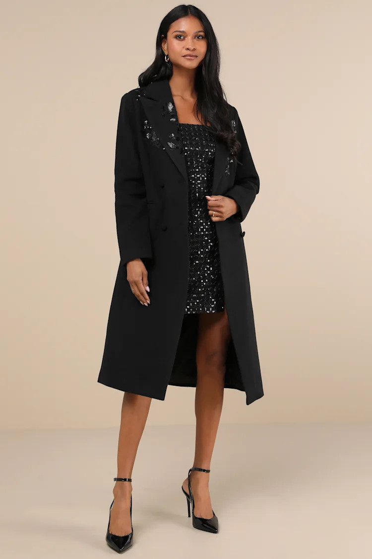 Sophisticated Weather Black Sequin Coat | Lulus