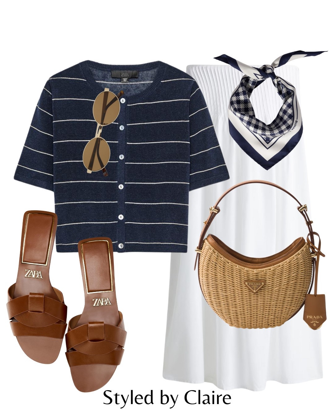 White maxi skirts🙋🏽‍♀️
Tags: Zara navy stripe cardigan top maxifalda crinkle detail Prada raffia bag brown leather sandals miu miu silk scarf panuelo sunglasses fashion spring summer outfit inspo ideas city break chic women’s style h&m capsule wardrobe outfit formulas 

#LTKbag #LTKspring #LTKsummer