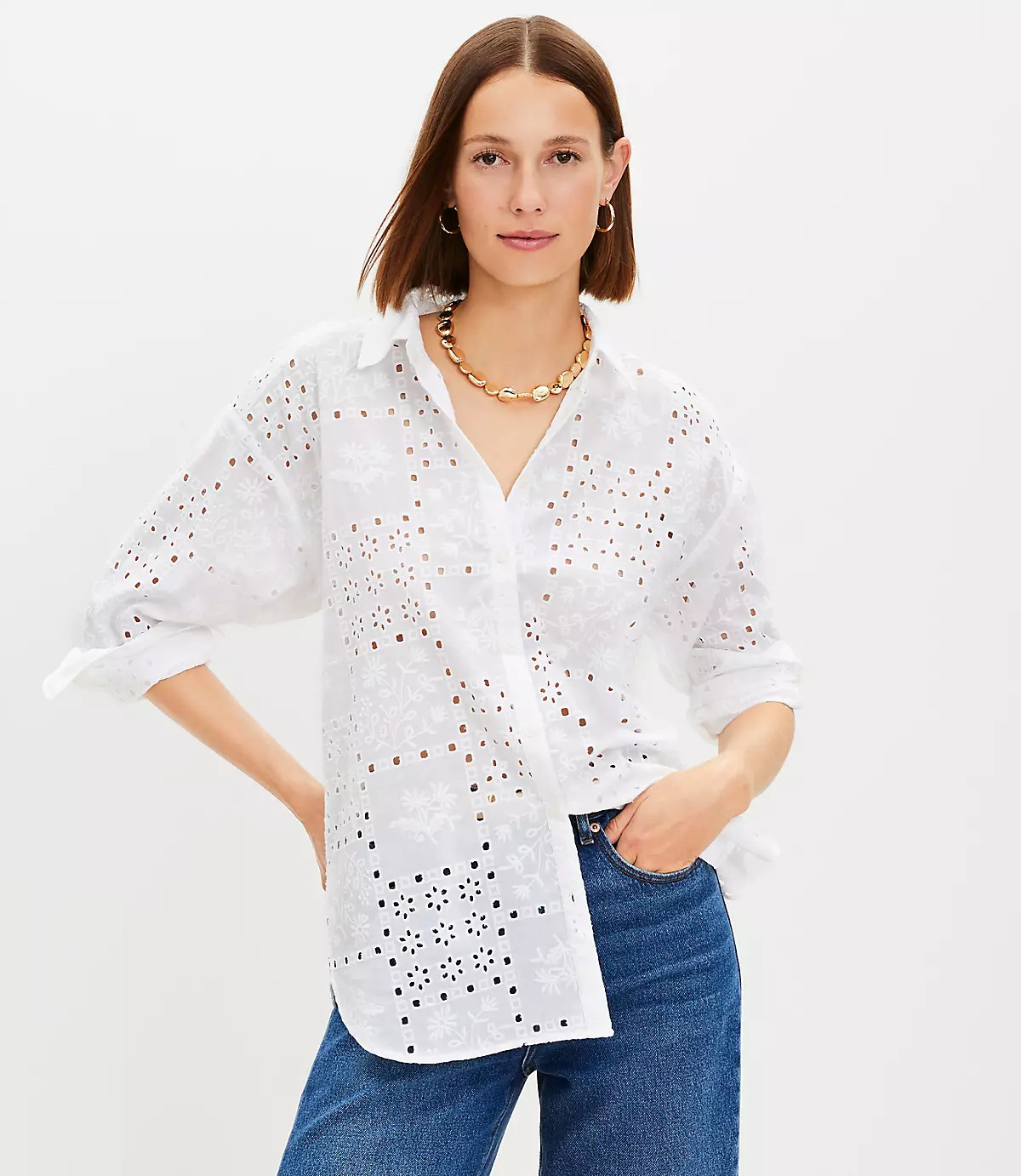 Eyelet Oversized Shirt | LOFT