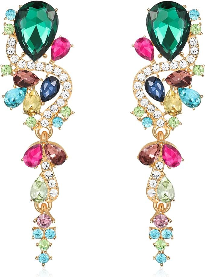 Rhinestone Statement Drop Dangle Earrings Dangling Sparkly Crystal Bridal Bridesmaid Wedding Earr... | Amazon (US)
