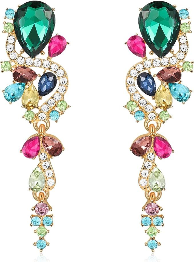 Rhinestone Statement Drop Dangle Earrings Dangling Sparkly Crystal Bridal Bridesmaid Wedding Earr... | Amazon (US)