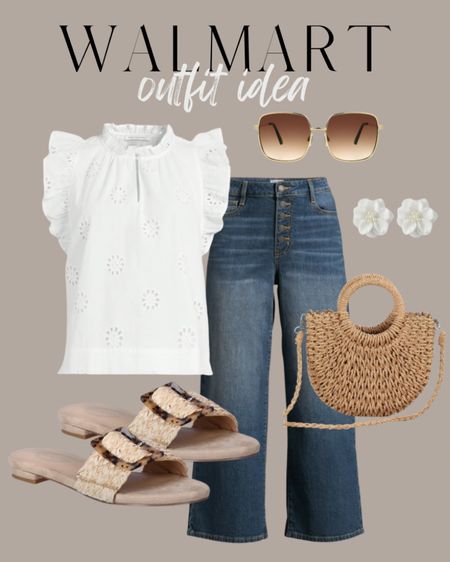 Walmart outfit idea
Crop wide leg jeans, summer tops, white tops, buckle sandals, woven sandals, flat sandals, sunglasses

#LTKstyletip #LTKSeasonal #LTKfindsunder50