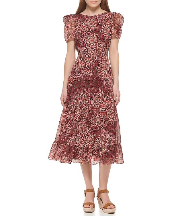 Vince Camuto Women's Casual Tiered Skirt Printed Dress | Amazon (US)