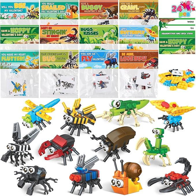 JOYIN 24 Packs Valentines Party Gift Cards with Building for Party Favor, Kids Classroom Exchange... | Amazon (US)