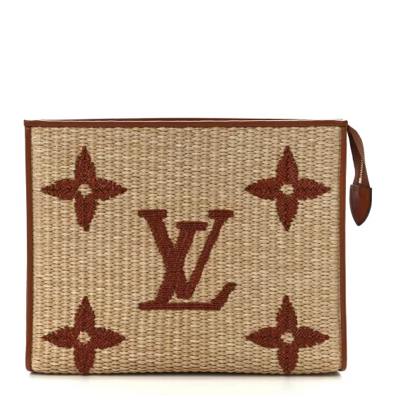 LOUIS VUITTON Raffia Monogram Giant Toiletry Pouch 26 Tan | FASHIONPHILE