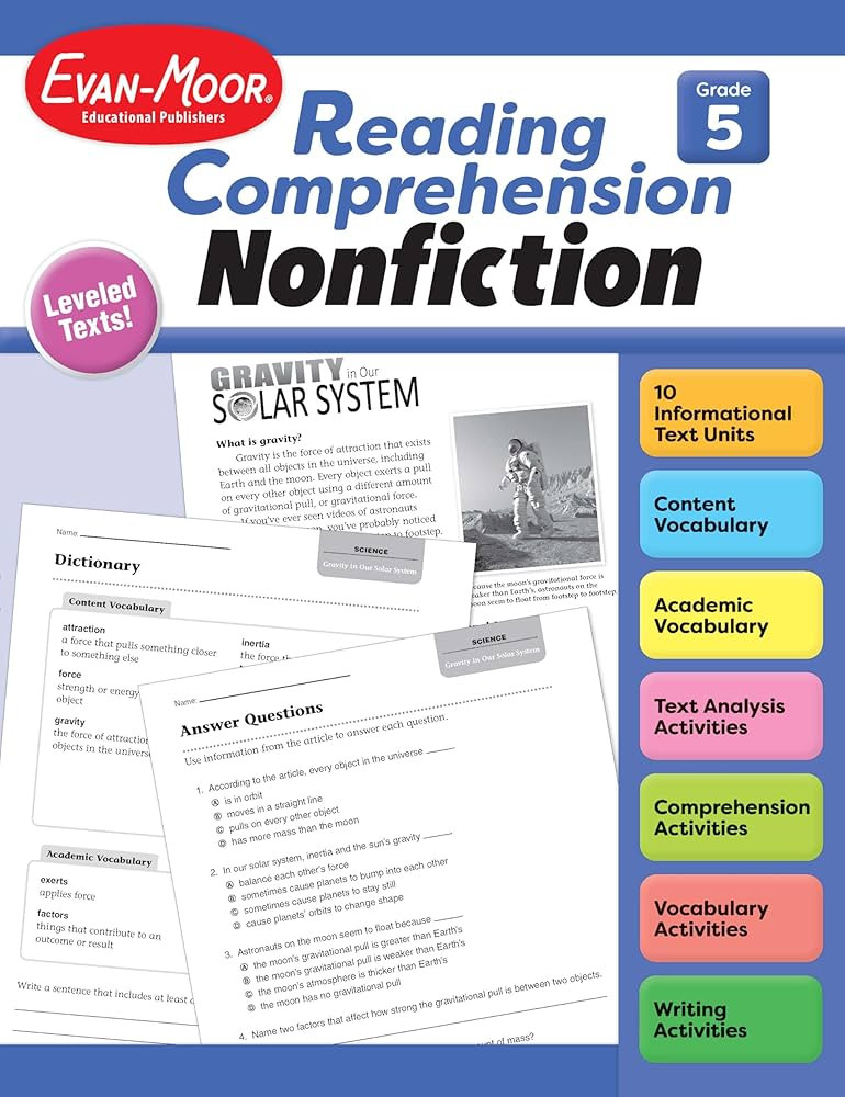 Evan-Moor Reading Comprehension: Nonfiction, Grade 5 - Homeschooling and Classroom Resource Workb... | Amazon (US)