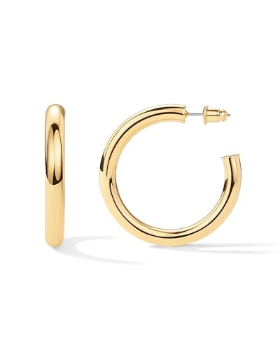 PAVOI 14K Gold Plated Lightweight Chunky Open Hoops for Women | Trendy Gold Hoop Earrings | Amazon (US)