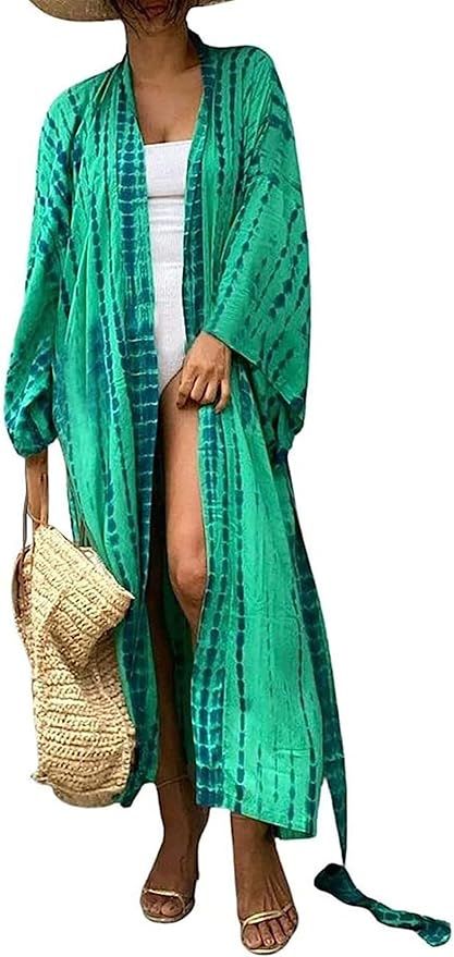 Chunoy Women Loose Open Front Long Beach Wear Cover Up Kimono Cardigan | Amazon (US)