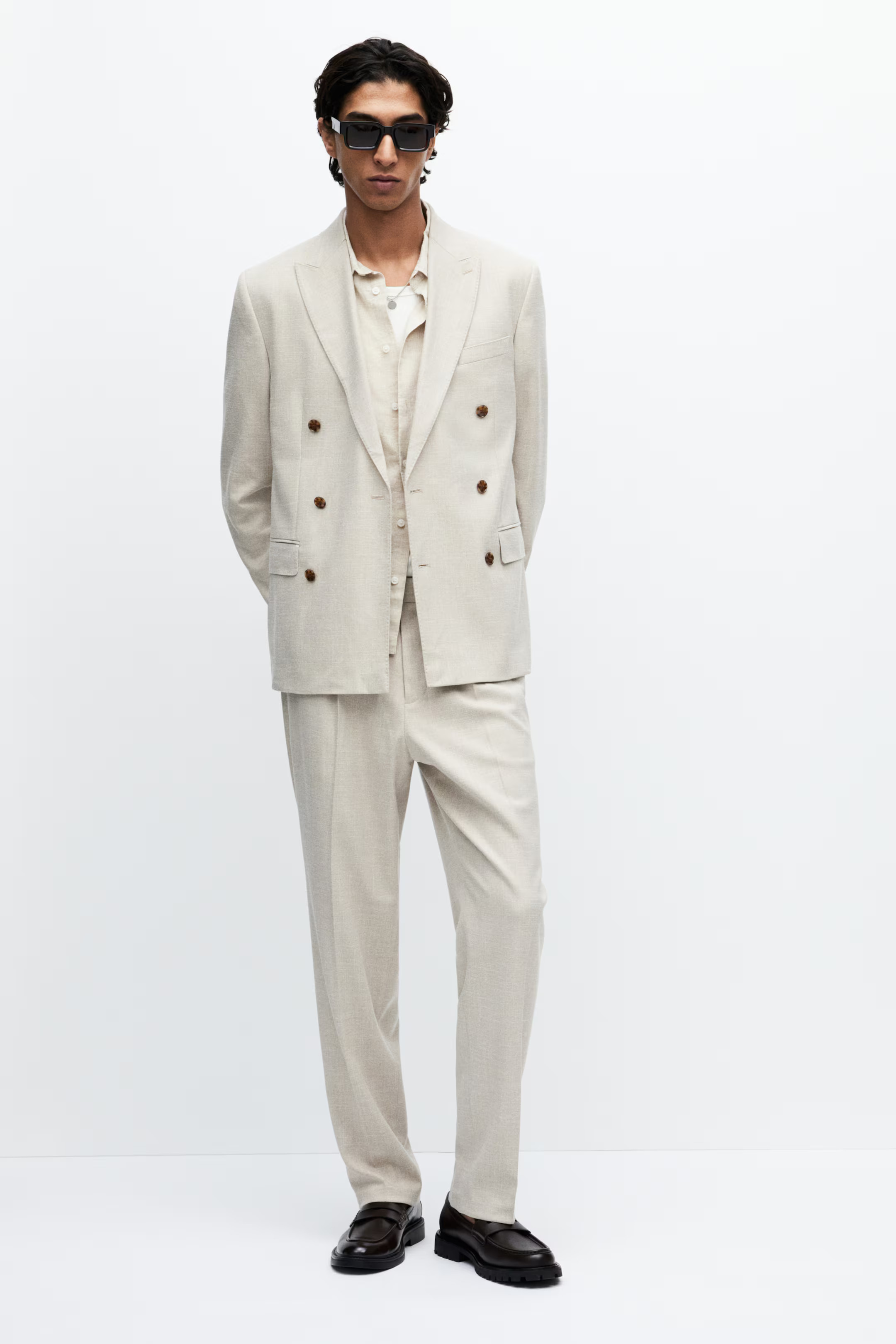 Regular Fit Double-Breasted Jacket - Light beige - Men | H&M CA | H&M (US + CA)