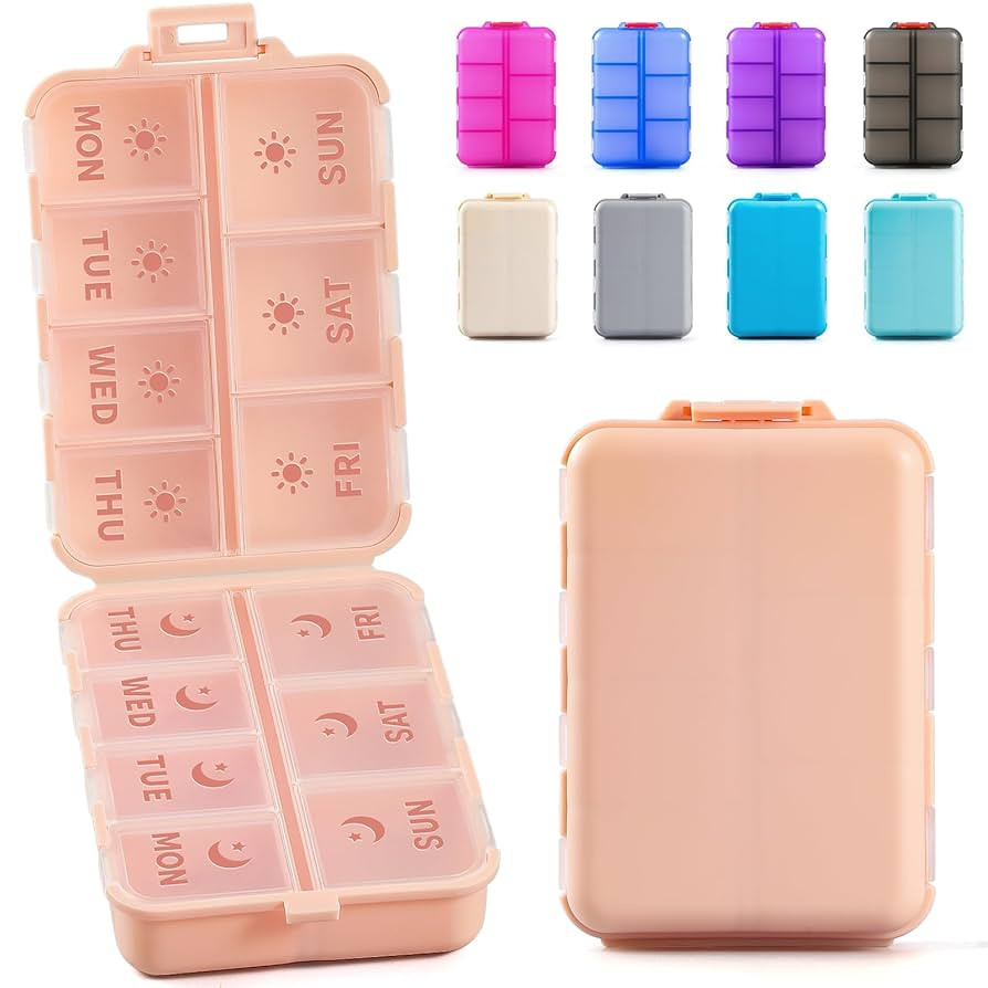 New Foldable & Double Protection Portable Weekly Pill Organizer 2 Times A Day with Etched Labels,... | Amazon (US)