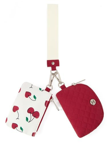 Telena Mini Zip Around Wristlet Wallets for Women Coin Purse Keychain Dual Pouch Wallet Red with White | Amazon (US)