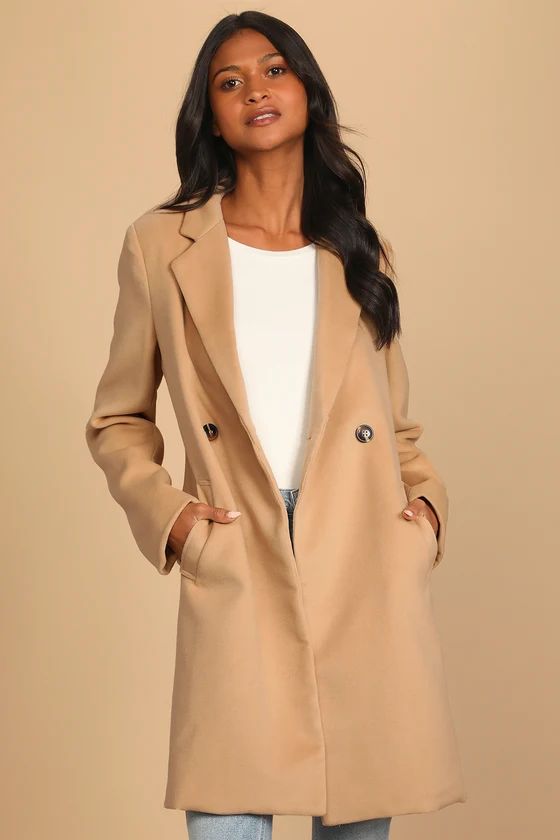 Harriet Long Double-Breasted Tan Coat | Lulus (US)