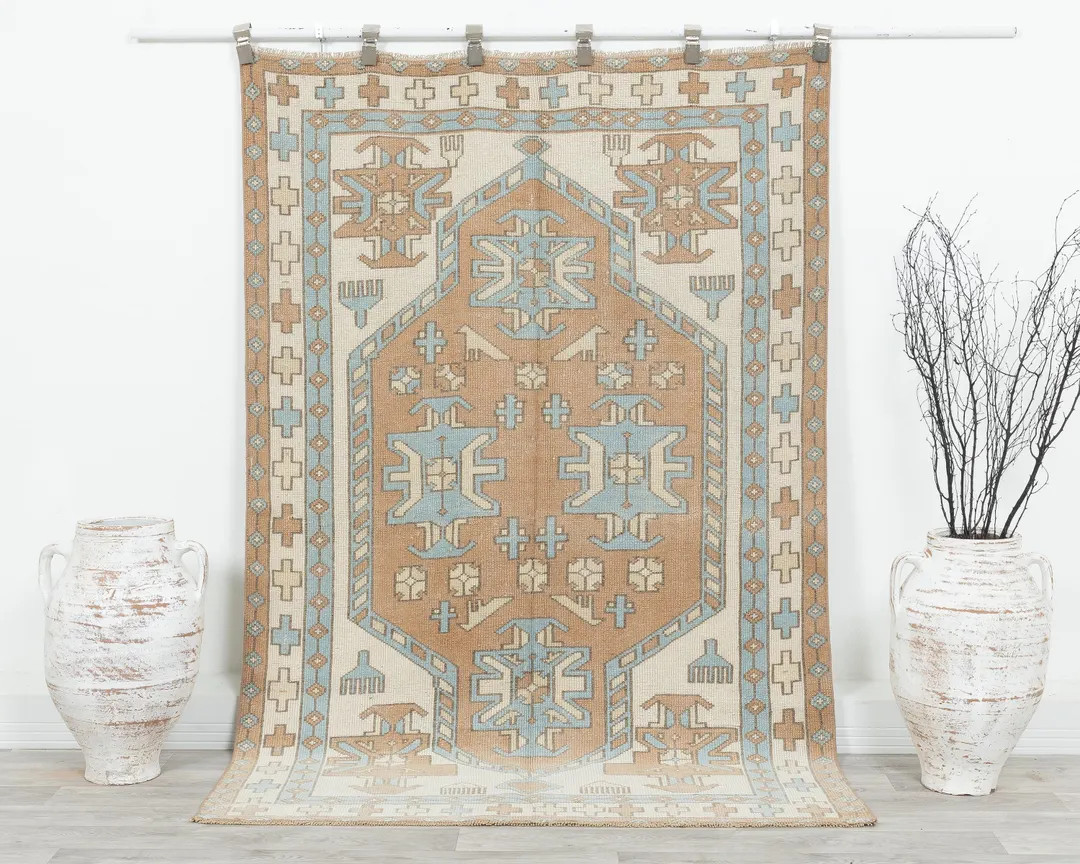 Vintage Turkish Oushak Rug: Small Neutral Area Rug 4x6 - Etsy | Etsy (US)