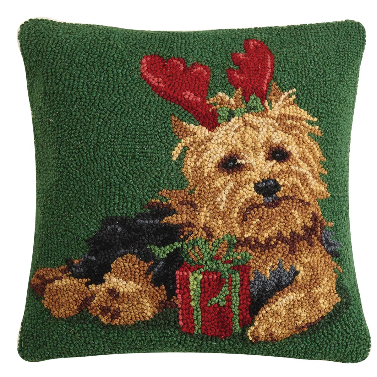 Mistletoe and Co. Christmas Yorkshire Terrier Hook Wool Throw Pillow | Wayfair | Wayfair North America