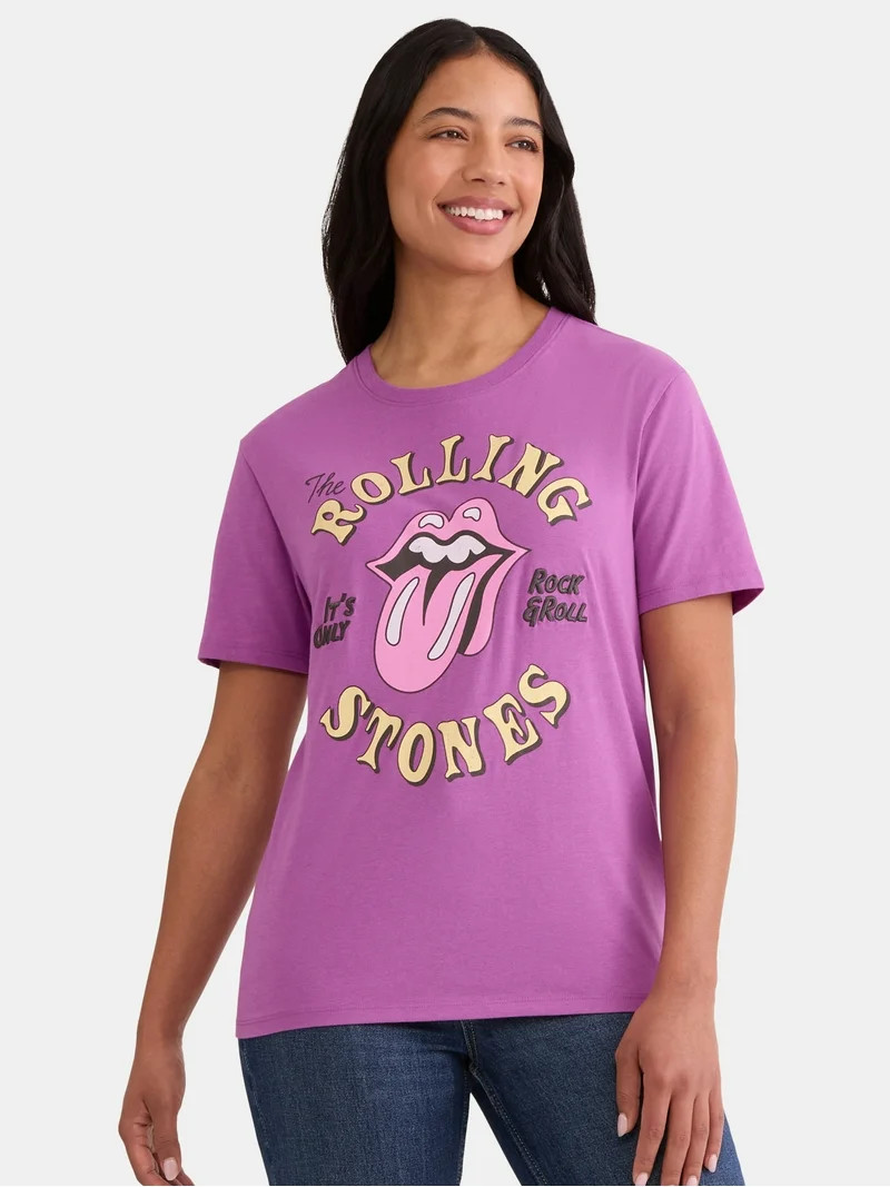 Time and Tru Women's Rolling Stones Only Rock and Roll Graphic Tee, Sizes XS-XXXL | Walmart (US)