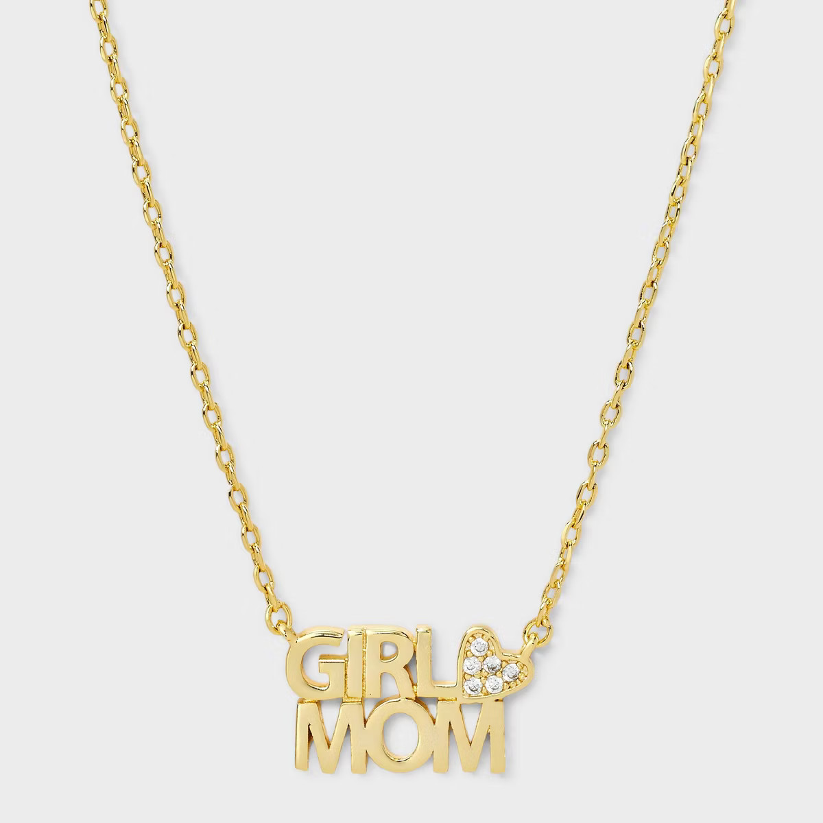14k Gold Dipped Cubic Zirconia Girl Mom Heart Necklace - Gold | Target