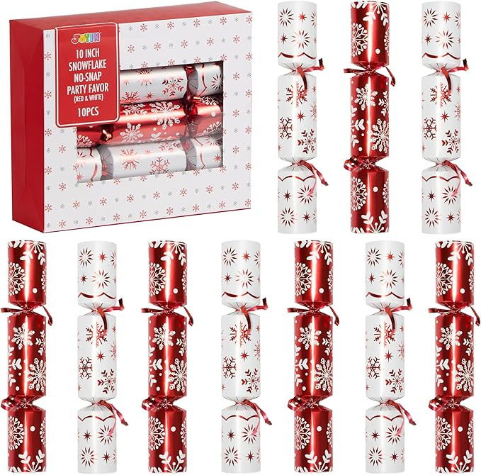 JOYIN 10 Pack Christmas No Snap Party Table Favor with Red & White Snowflake Design, with Party H... | Amazon (US)