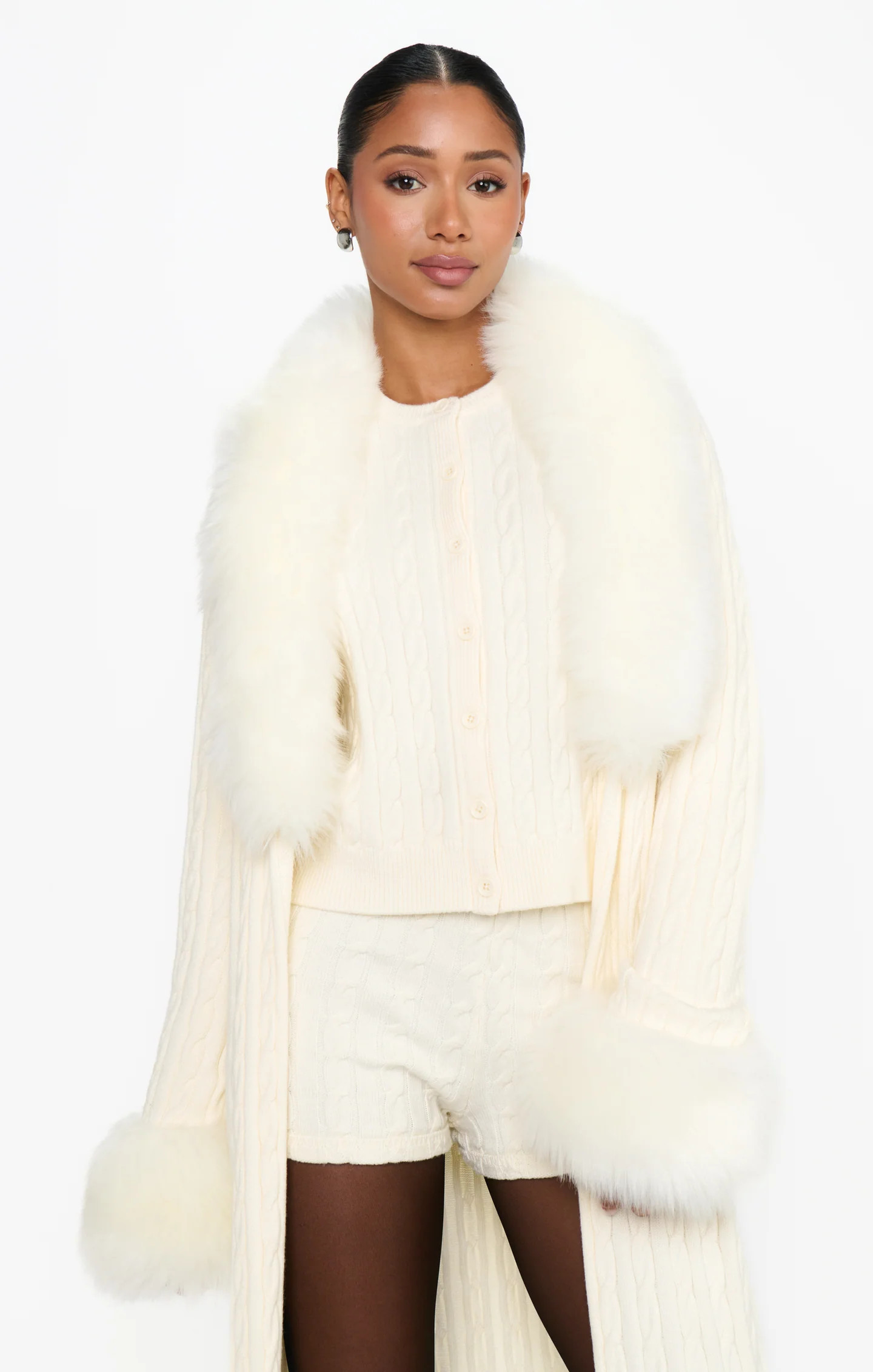 Stormi Cardigan ~ Snow Cable Knit with Faux Fur | Show Me Your Mumu