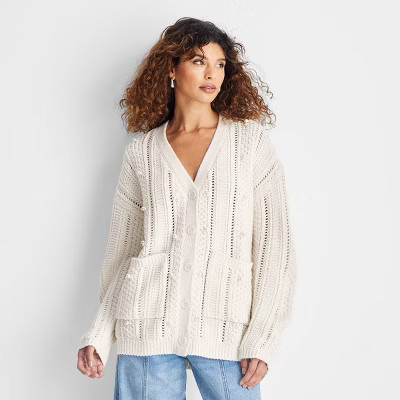 Women's Embellished Relaxed Cardigan - Future Collective Cream | Target