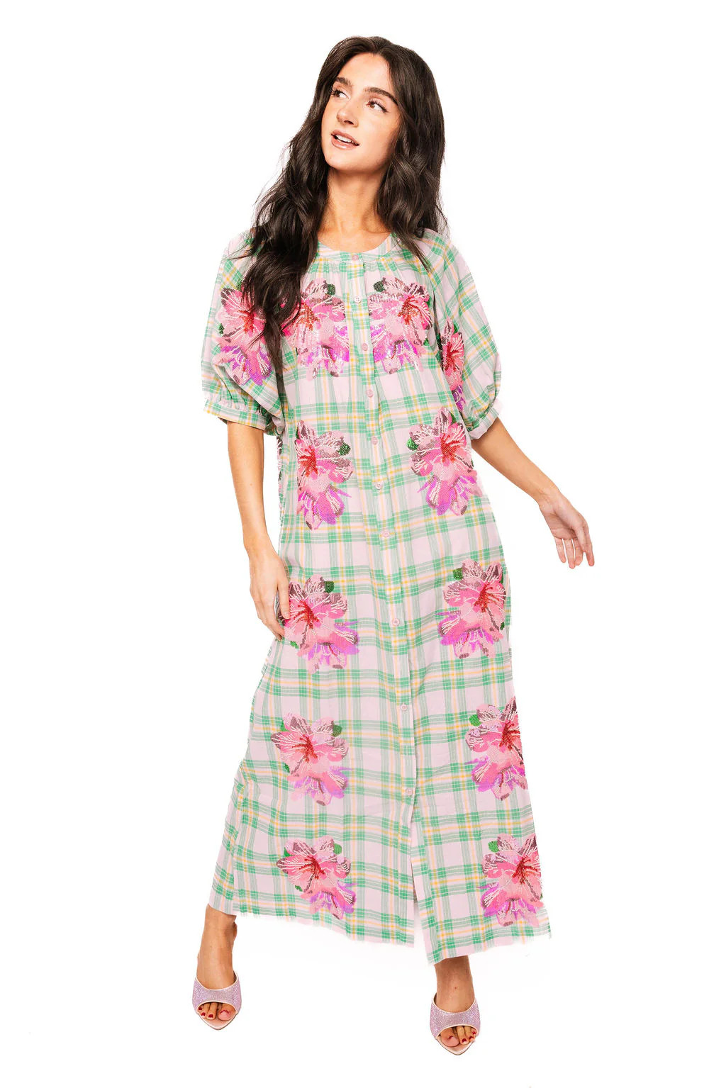 Plaid Azalea Button Up Midi Cotton Dress | Queen of Sparkles