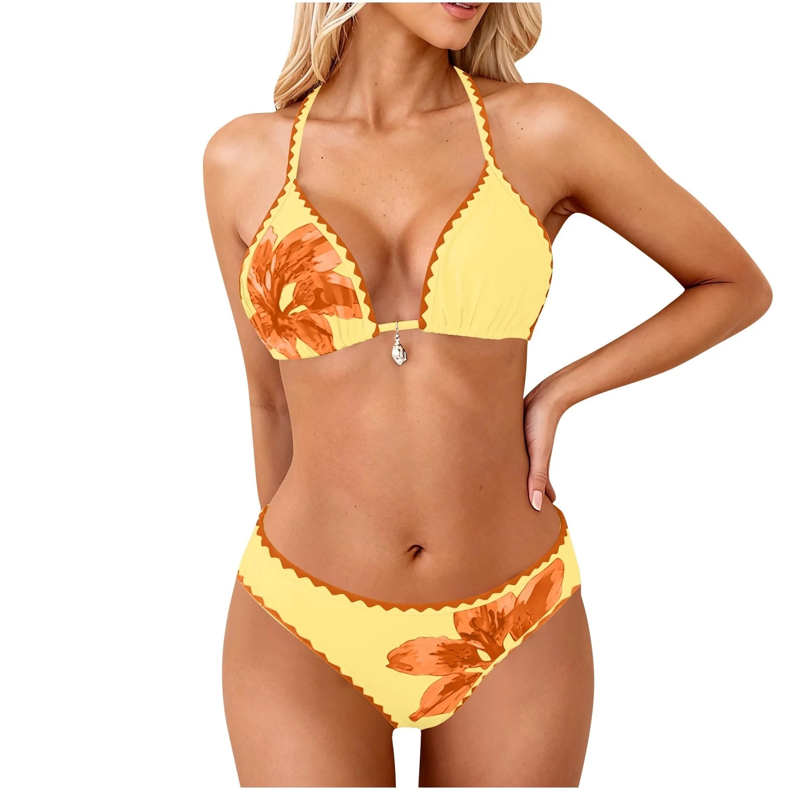 qucoqpe Bikini Sets for Women Two-piece Bathing Suit Summer Fashion Casual Floral Print Swimsuit | Walmart (US)