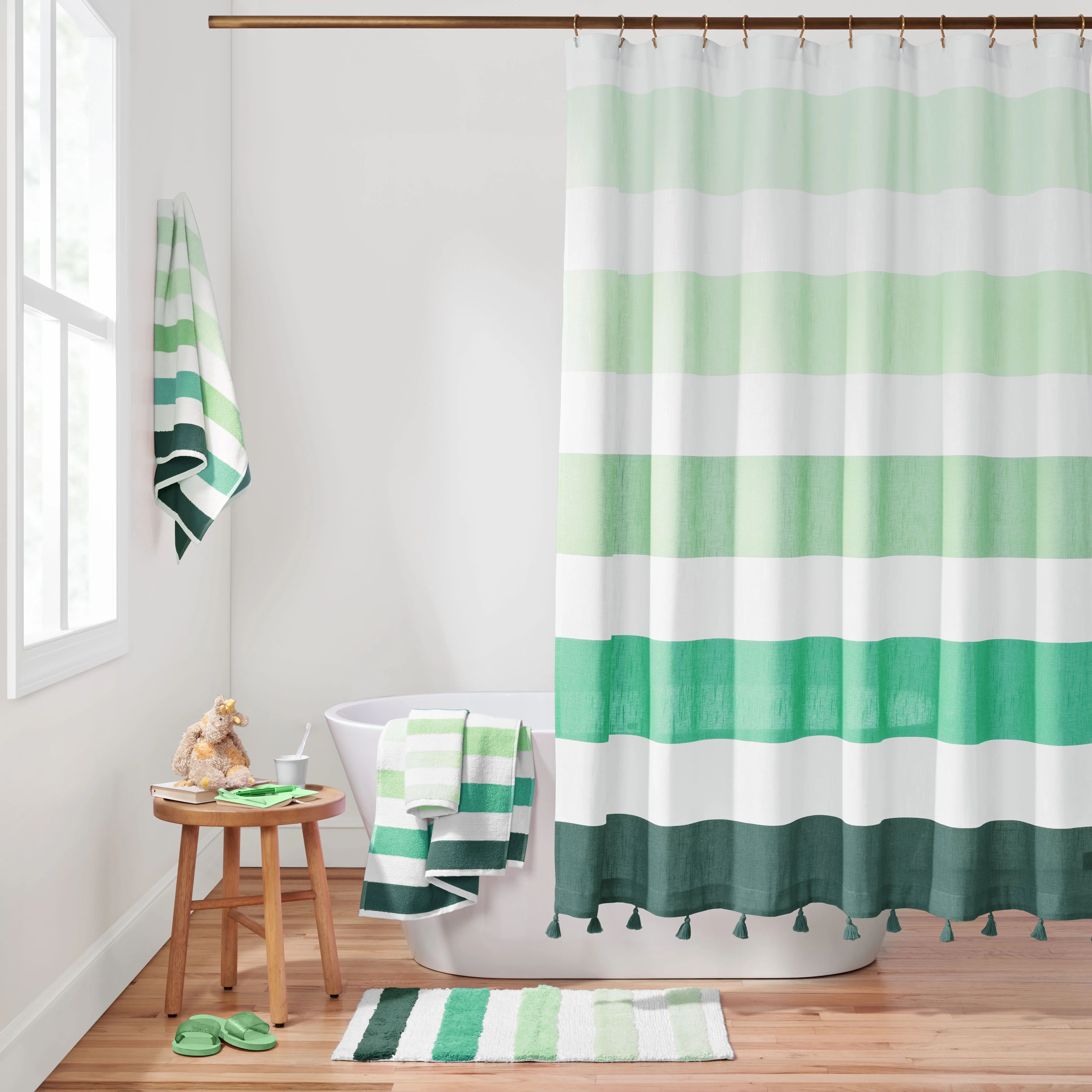Gap Home Kids Ombre Stripe Organic Cotton Shower Curtain with Tassels, Green, 72"x72" - Walmart.c... | Walmart (US)