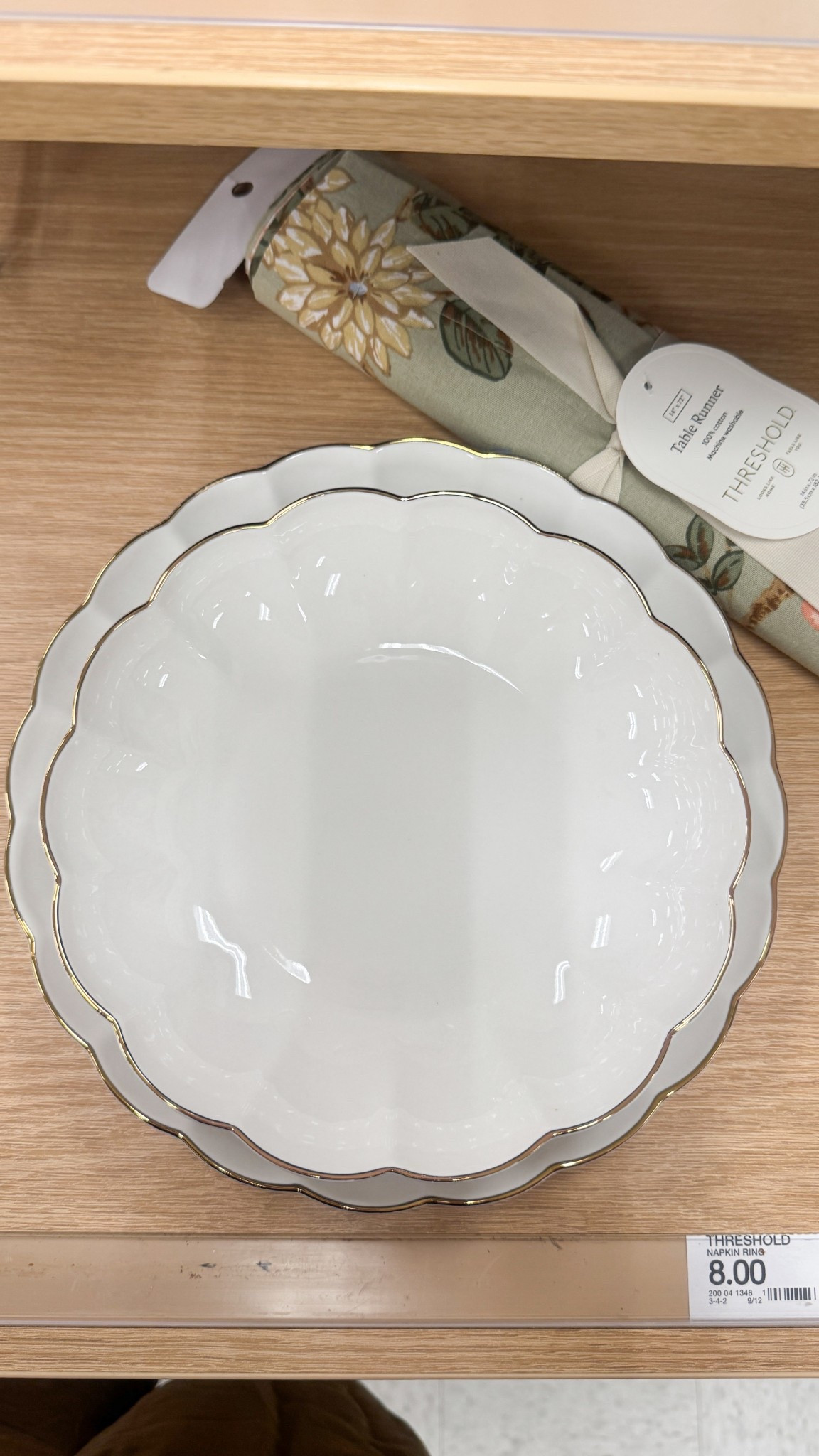 These scalloped dinner plates with a gold rim look so designer but they’re Target. 🤍 I love how classic they feel while still bringing that little touch of charm to the table. 
Target dinnerware, scalloped plate, Threshold dish set, affordable tablescape ideas

#LTKHome #LTKFindsUnder50 #LTKStyleTip