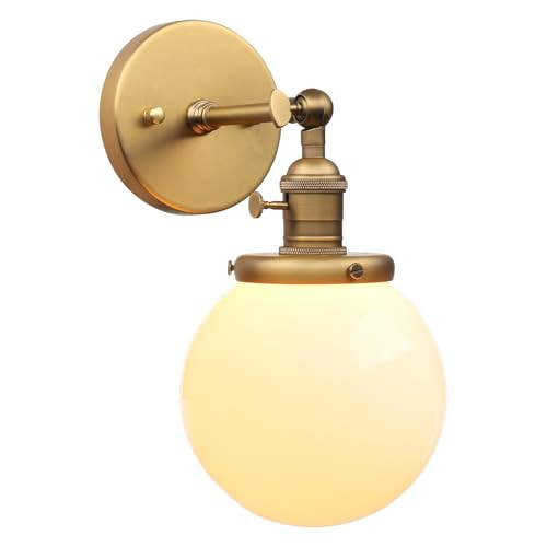 PERMO Vintage Industrial Wall Sconce Lighting Fixture with Mini 5.9" Round Globe Milk White Glass... | Amazon (US)