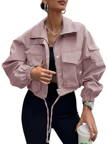 UEAL Lightweight Jacket Women Trendy Safari Clothes Going Out Cargo Jackets Streetwear X-Large Dusty Pink | Amazon (US)