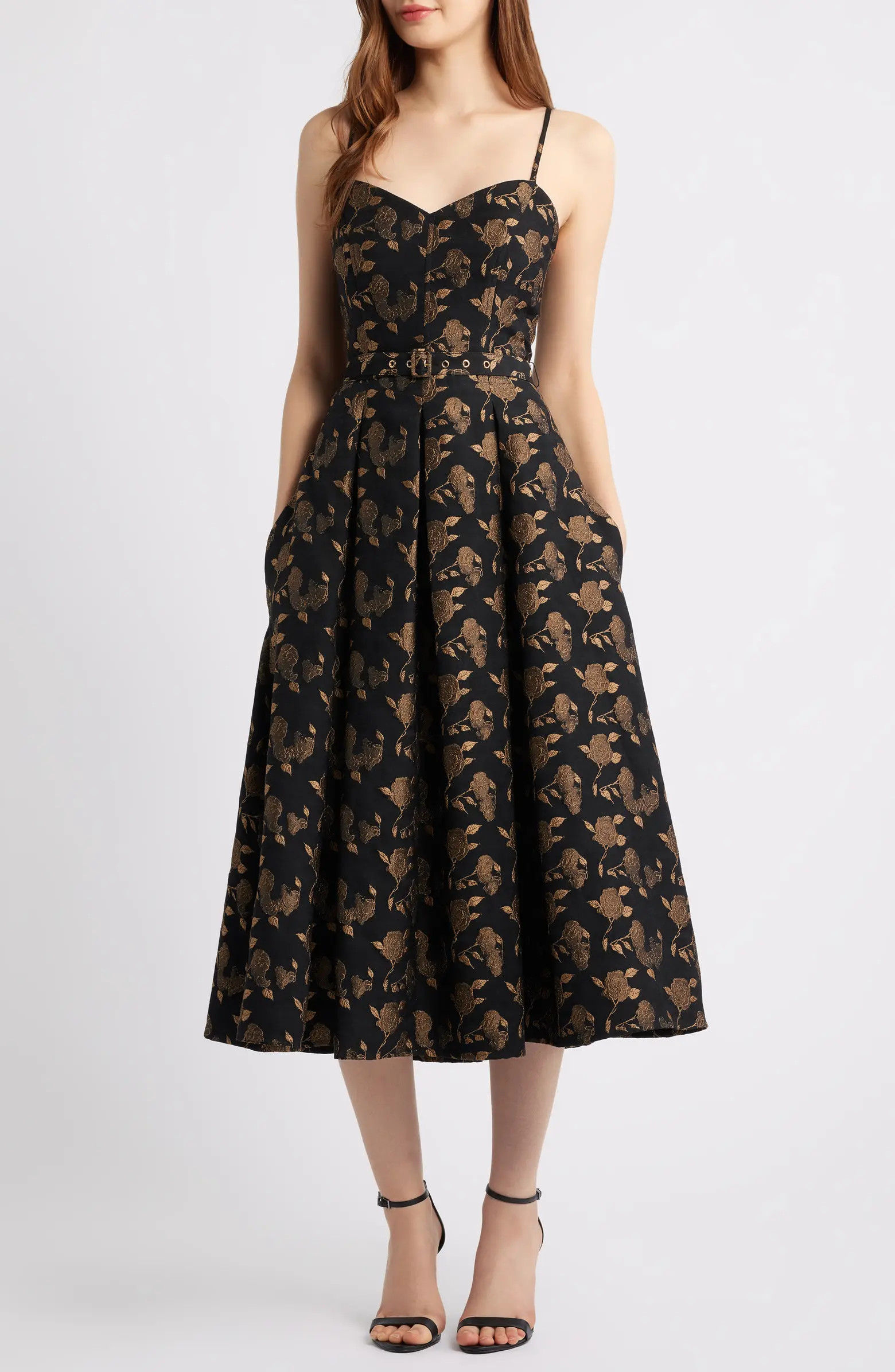 FREEMARKET Belted Jacquard Fit & Flare Dress | Nordstrom | Nordstrom