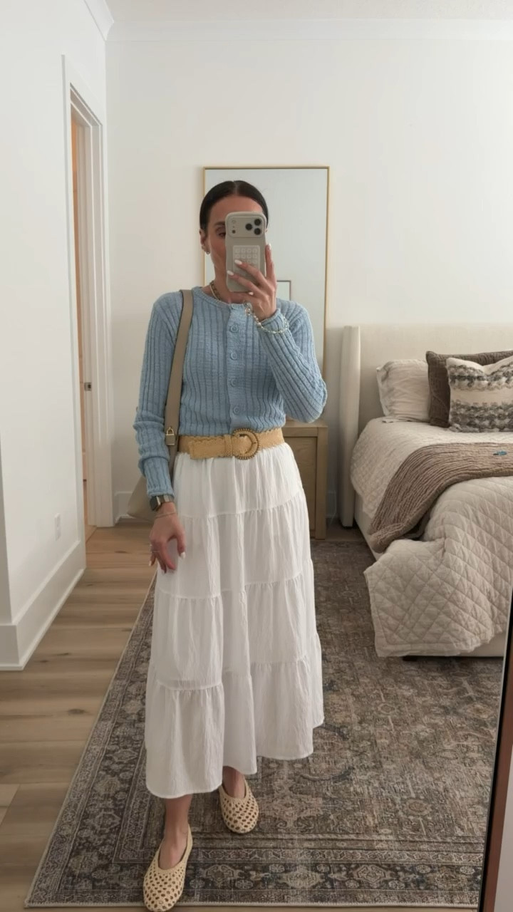 Outfit with white midi skirt, target finds, icy blue cardigan, spring break, sunday brunch, annabrstyle

#LTKootd #LTKOver40