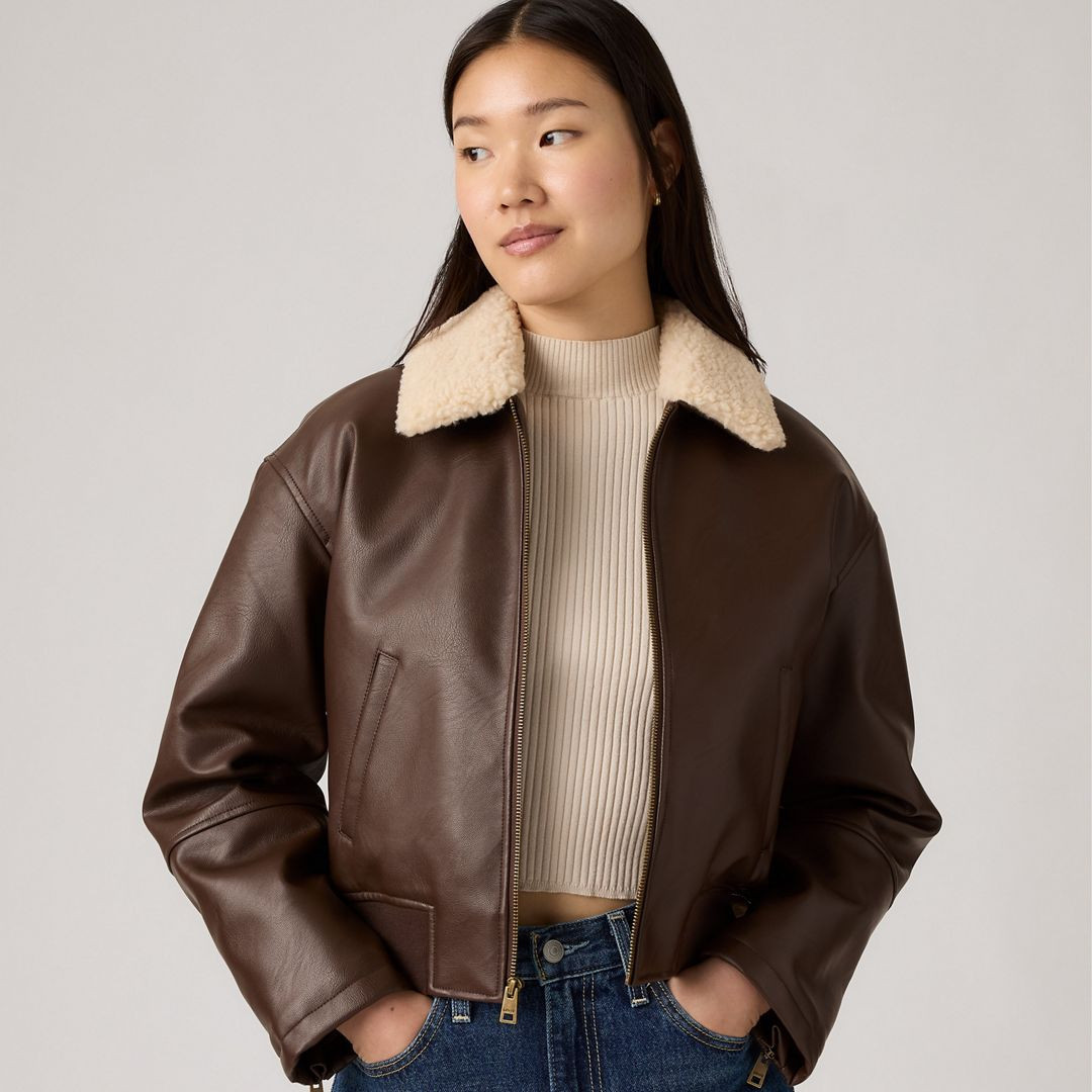 Levi's Faux Leather Bomber Jacket With Sherpa Collar - Women's S | Levi's US