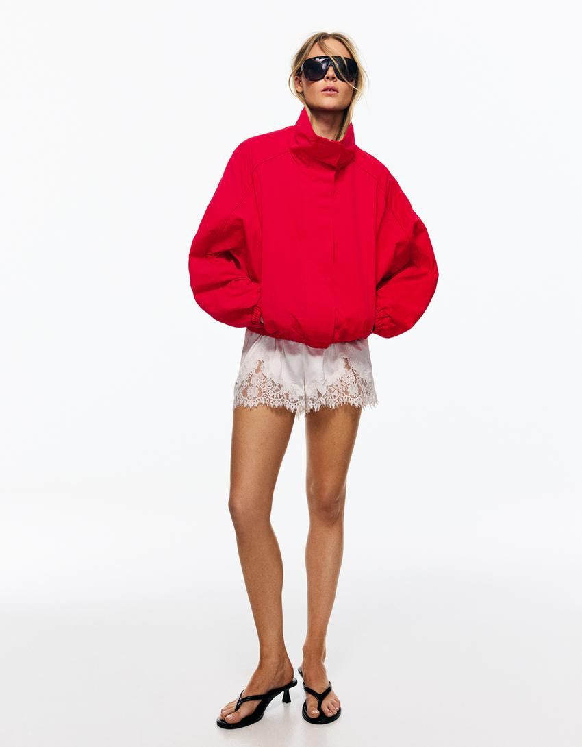 Oversize nylon batwing sleeve jacket - Women | Bershka UK