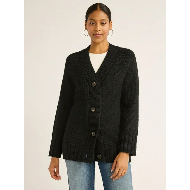 Scoop Women's Oversized V Neck Cardigan Sweater, Midweight, Sizes XS-XXL - Walmart.com | Walmart (US)