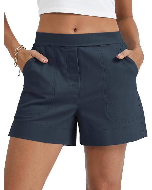 Micoson Linen Shorts for Women Casual Comfy Shorts Summer Trendy Mid Waisted Short with Pockets 2... | Amazon (US)