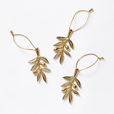 Set of 3 Botanical Ornaments Gold - Threshold&#8482; designed with Studio McGee | Target