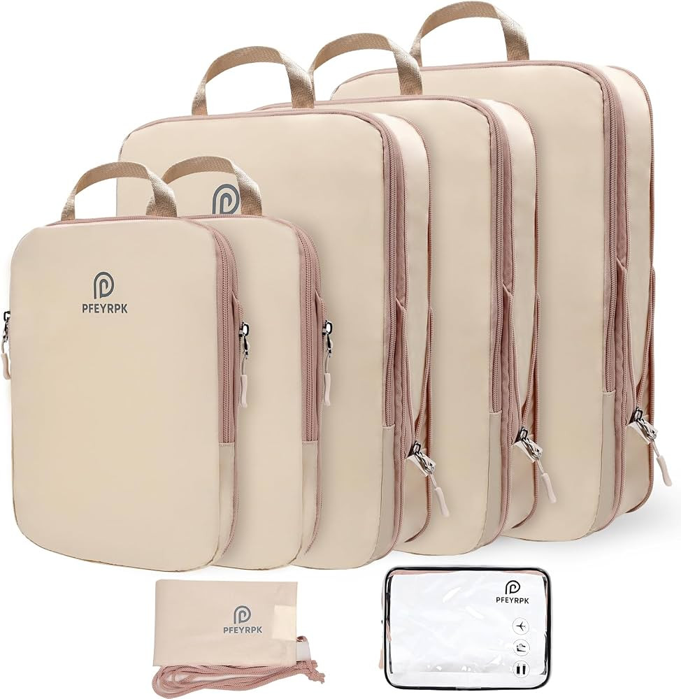Compression Packing Cubes for Suitcases,7 Set Travel Packing Cubes for travel,Expandable Organize... | Amazon (US)