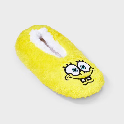 Women's SpongeBob SquarePants Cozy Fleece Slipper Socks with Grippers - Yellow M/L | Target