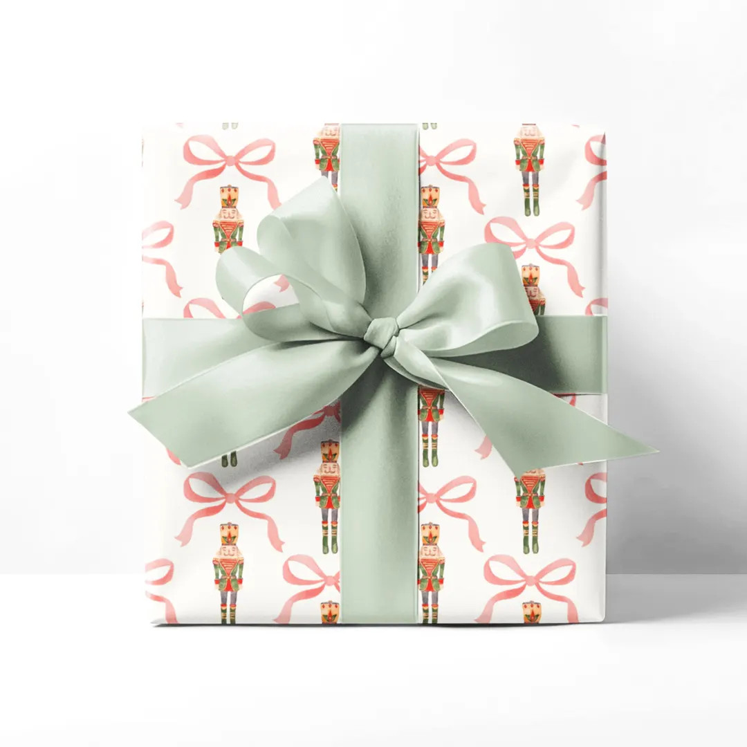 Nutcracker Bow Trellis Wrapping Paper, Girly Grand Millennial Preppy Christmas Gift Wrap - Etsy | Etsy (US)