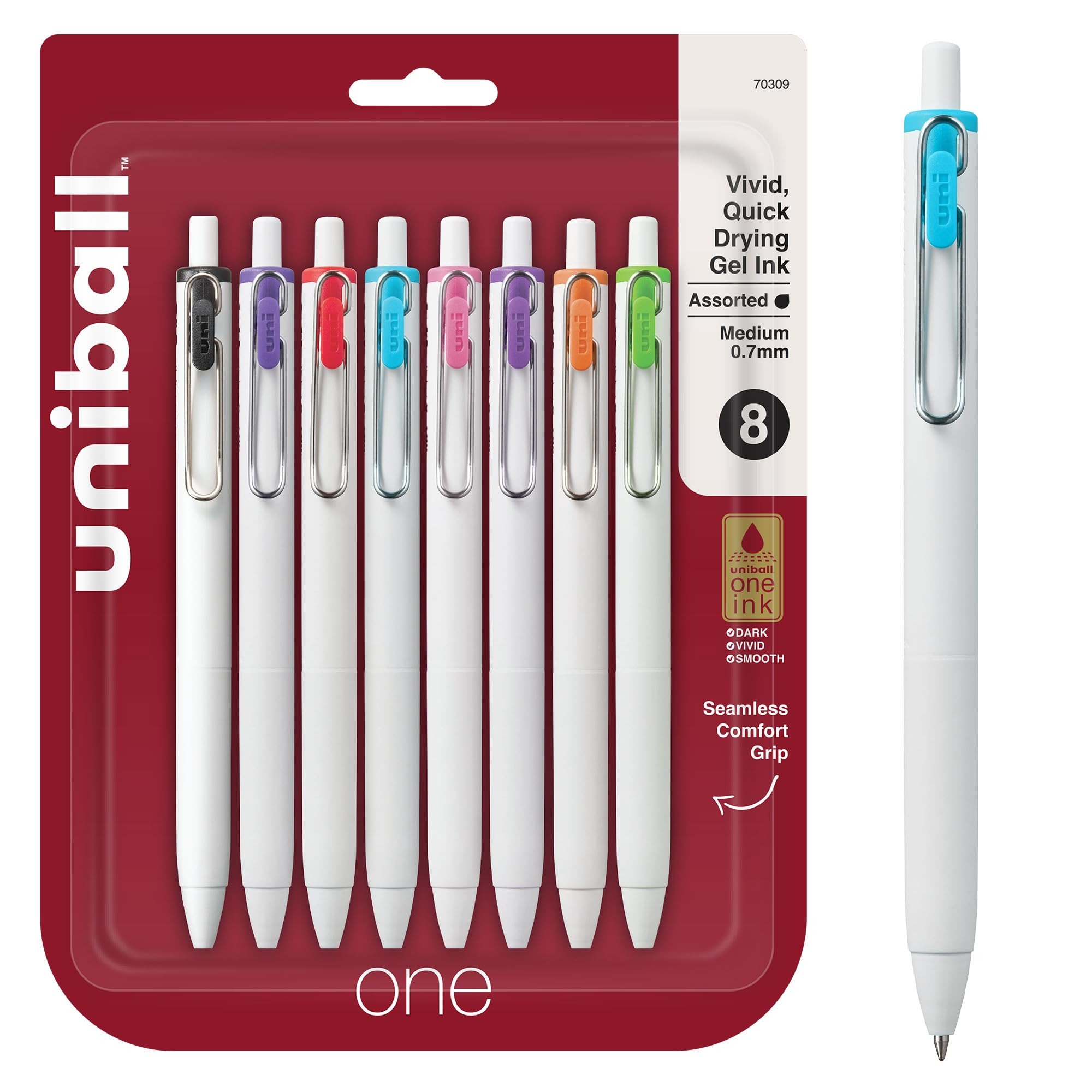 uniball one Retractable Gel Pens, Medium Point (0.7mm), Assorted Ink, 8 Pack | Amazon (US)