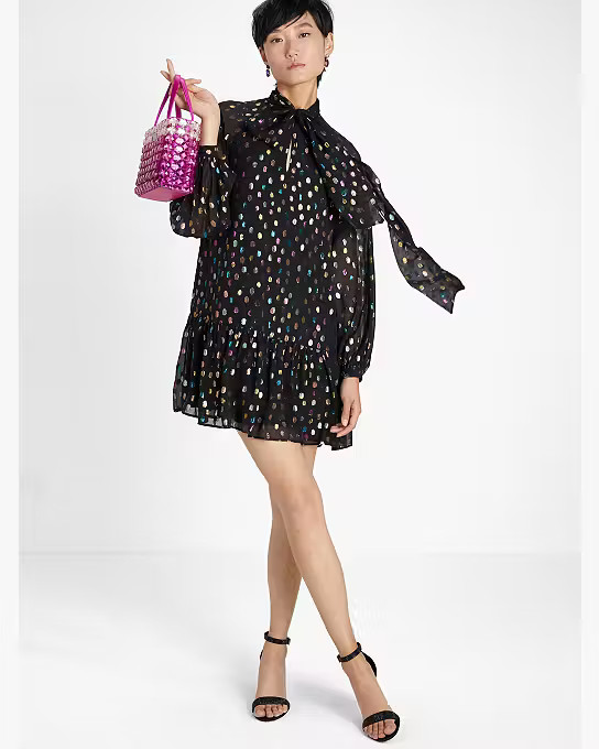 Metallic Holiday Dots Tie-neck Shift Dress | Kate Spade (US)