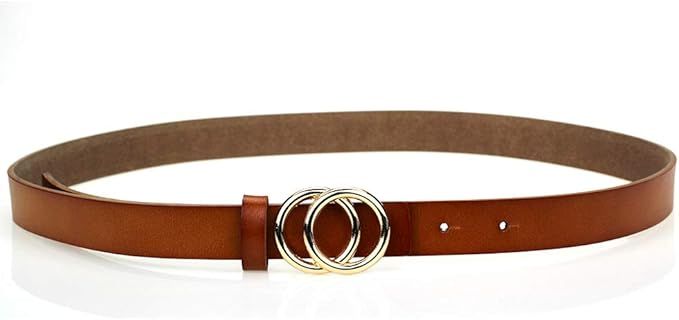 Women's 0.9″ Skinny Genuine Leather Belts H&M Double Ring Jeans Belts for Dress | Amazon (US)
