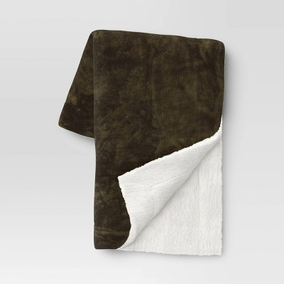 Solid Printed Plush with Shearling Reverse Throw Blanket Green - Threshold™ | Target