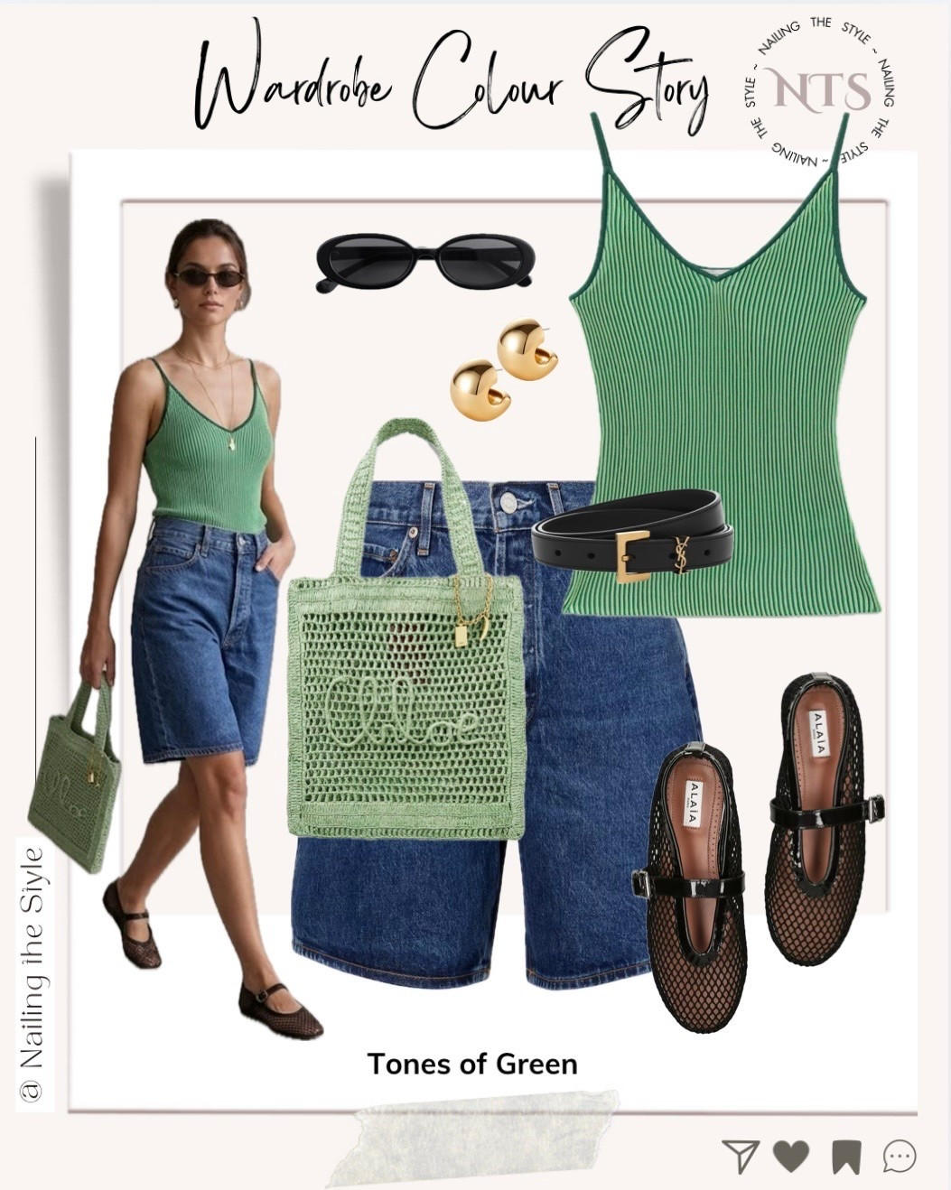 💙 A vibrant green ribbed tank brings instant life to classic blue longline denim shorts. Adding a black leather belt and mesh ballet flats pulls it out of basic territory and straight into street-style magic.

#LTKsummer #LTKstyletip #LTKbag