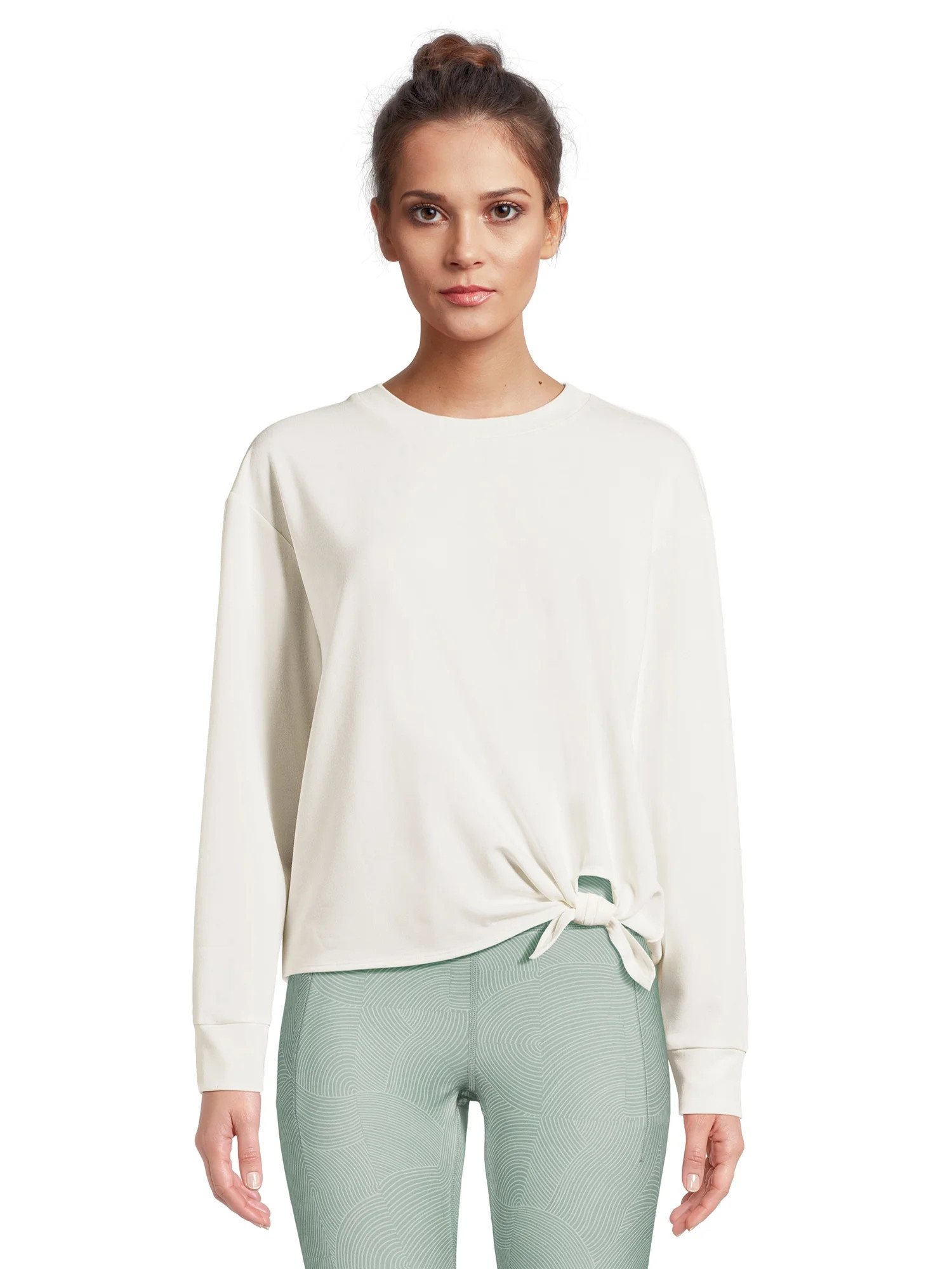 Avia Women's Side Tie French Terry Cloth Top with Long Sleeves, Sizes XS – XXXL - Walmart.com | Walmart (US)