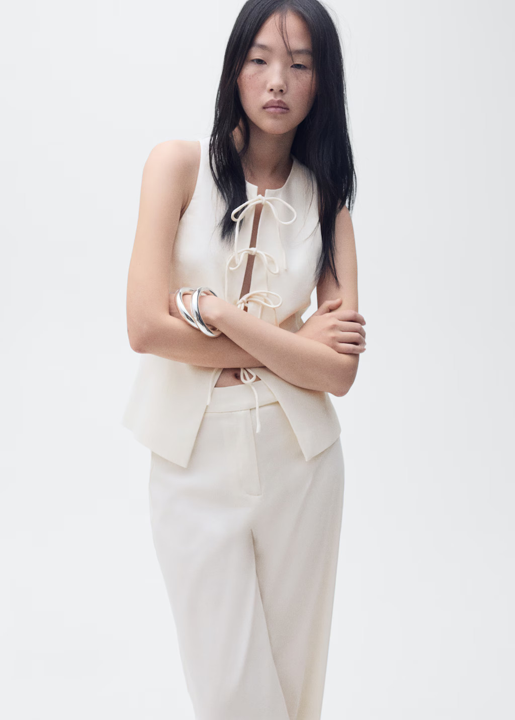 Linen-blend top with bow - Women | MANGO USA | Mango (US/MX/AU)