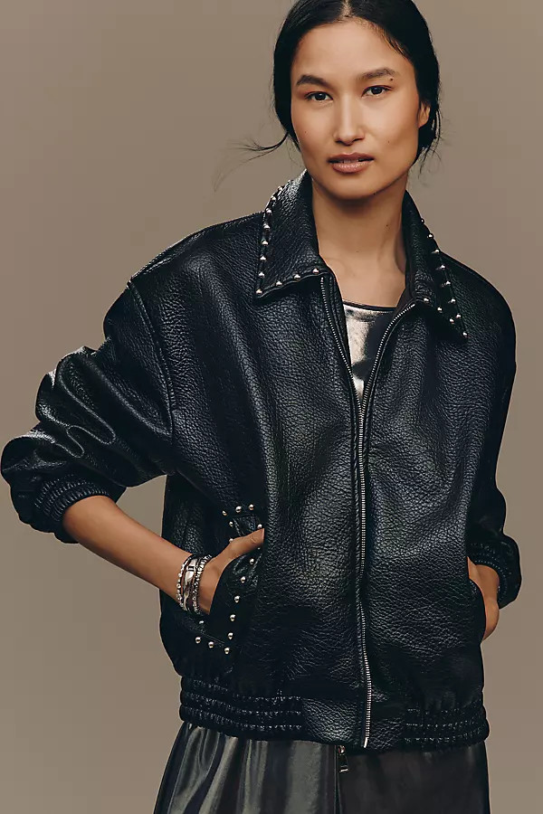 The Rylie Studded Faux Leather Bomber Jacket by Pilcro | Anthropologie (US)