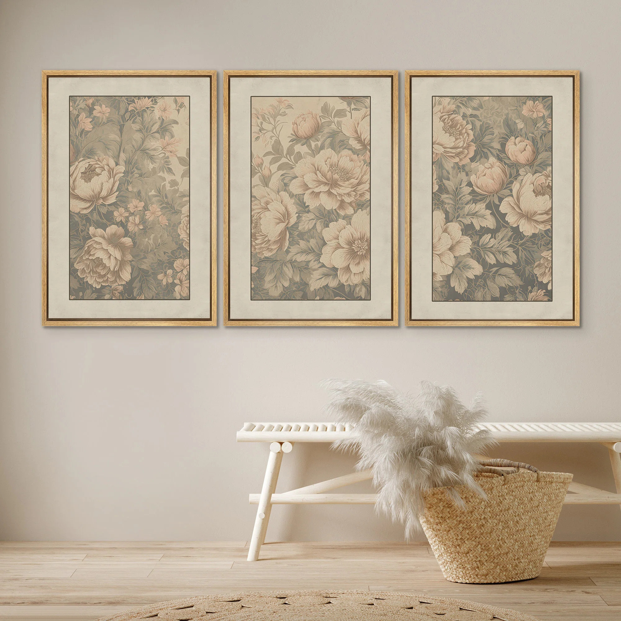 Flower Blossom Classic Peony Flowers Artwork, Vintage Floral Rustic Modern Living Room Pictures, ... | Wayfair North America