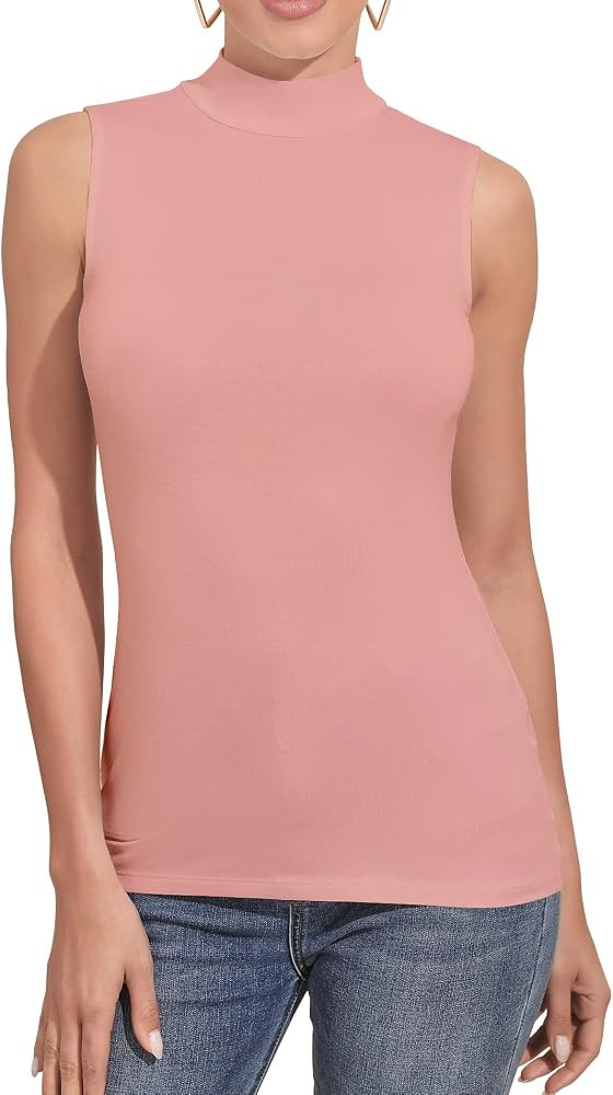 UNTYHOTS Women's Sleeveless Long Sleeves Mock Turtleneck Top Basic Stretch Fitting Pullover Light... | Amazon (US)