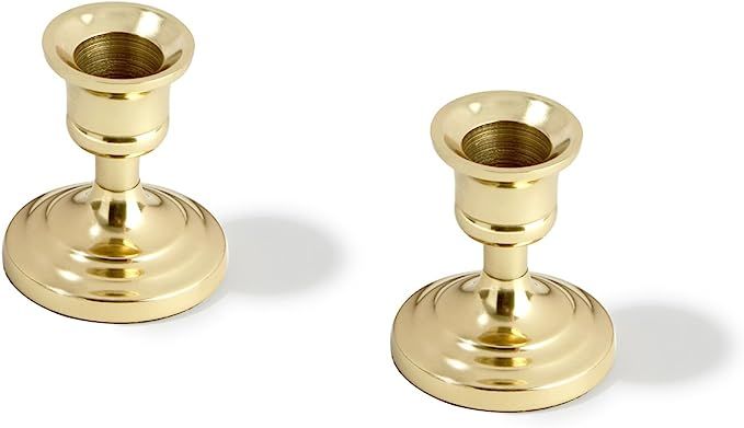 LampLust Brass Finished Taper Candle Holders, 3 Inch, Metal, Traditional Shape, Hanukkah Centerpi... | Amazon (US)